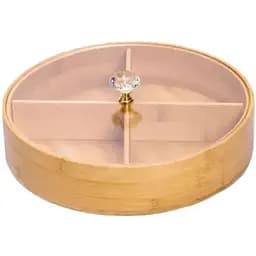 Менажниця бамбукова Yiwu HB-40-3 кругла з кришкою 25x25x8см Бежевий