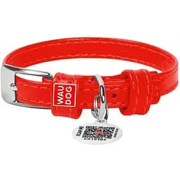 Нашийник для собак Waudog Glamour, шкіряний, з QR паспортом, 19-25х0,9 см, червоний