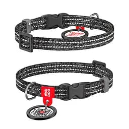 Нашийник для котів та дрібних порід собак Waudog Re-cotton з QR-паспортом відновлена бавовна світловідбиваючий пластикова