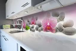 Кухонний фартух Орхідеї та Сірі Камені для кухні наклейка ПВХ квіти Рожевий 60х250 см Happy Pocket Z180556