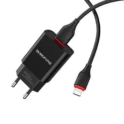 Зарядний пристрій Borofone BA20A 1 USB-порт 2.1 A блок з кабелем для iPhone комплект чорний - мініатюра 2