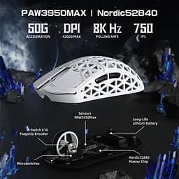 Ігрова мишка ATTACK SHARK R5 Ultra / Три режими підключення / PAW3950MAX / Carbon Fiber / 39 г / White - мініатюра 6