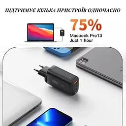 Зарядний адаптер блок живлення Essager 65 W 3 порти 1usb + 2usb-c чорний - мініатюра 4