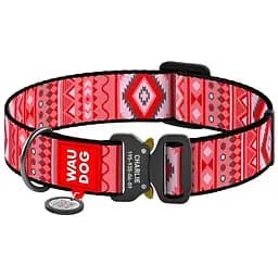Ошейник для собак Waudog Nylon Этно красный, с QR паспортом, металлическая пряжка-фастекс, XXL, 43-70х3,5 см