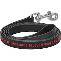 Повідець для собак Waudog Design Я люблю свою собаку, шкіряний, 122х2,5 см, чорний