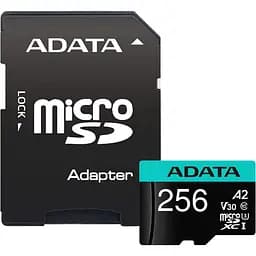 Карта пам'яті ADATA MicroSDXC Premier Pro 256Gb UHS-1 A2 V30S + SD адаптер (AUSDX256GUI3V30SA2-RA1) [162342]