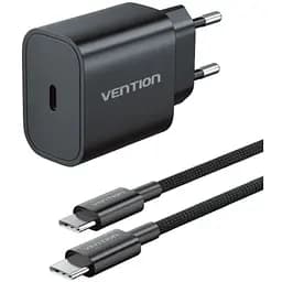 Зарядний пристрій 1xUSB-C 20W + USB-C to Lightning cable М-М Black Vention (G17B0-EU)