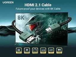 Кабель HDMI 8K Ultra HD UGREEN HD155 HDMI 2.1 HDR+ 3D 8K 60Hz (4K - 240Hz, 2k -144hz 165hz) VRR eARC DTS Dolby 48 Gbps для ПК TV - мініатюра 8