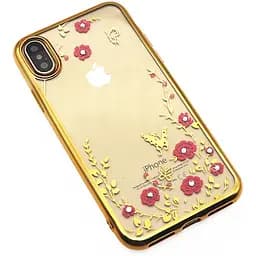 Чохол-накладка Toto TPU electroplating edge with flower pattern iPhone X Gold