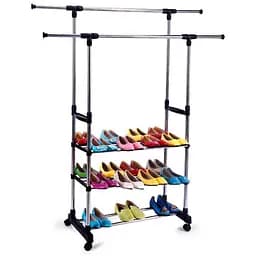 Вішалка-стійка XPRO з полицями для взуття подвійна телескопічна 80х36х160 см срібляста (43726-_524)