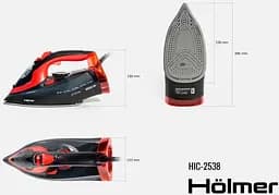 Праска Holmer HIC-2538, Black/Red, 2500W, кераміка, паровий удар 130 г/хв, постійна подача пари 30 г/хв, вертикальне відпарювання, очищення від накипу (HIC-2538) - мініатюра 2