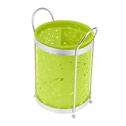 Підставка стійка хромована для столових приладів Троянди на ніжках пластмасова вставка Ø 10.5 см H 18 см, Kitchen Master Салатовий 86899