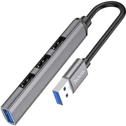 Usb-хаб Hoco HB26 4 in 1 adapter (Usb to Usb3.0+Usb2.0x3) Темно-сірий