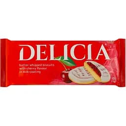 Печиво здобне збивне Delicia Деліція у молочній глазурі зі смаком вишні 135 г