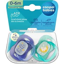 Пустушка силіконова симетрична Canpol babies NightGlow 0-6 місяців 2 шт. синя (34/942_blu) - мініатюра 6