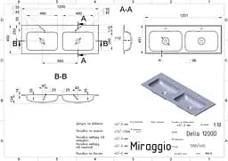 Умивальник Miraggio DELLA 1200-2 (0000172) Miramarble, Глянцевий, Накладний/Врізний, Білий - мініатюра 2
