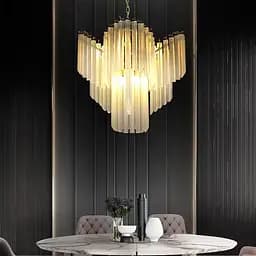 Вишукана латунна люстра з матовими скляними підвісками 60 см Line F Арт. MJ280-600 GD+WT