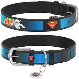Нашийник для собак Waudog Design шкіряний з QR паспортом, малюнок Супермен2, S, Ш 15 мм, Дов 26-35 см