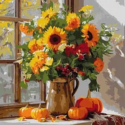 Картина по номерам "Осінній букет із соняхів" ©art_selena_ua KHO5740, 40x40 см