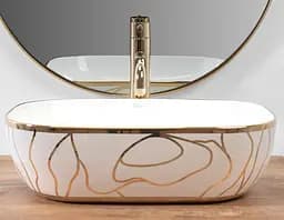 Умивальник Rea Belinda wave white gold накладний білий REA-U8472, Білий - мініатюра 4