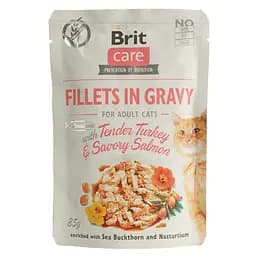 Беззерновий вологий корм для кішок Brit Care Cat pouch ніжна індичка та пікантний лосось 85 г