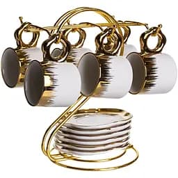 Набір для кави із порцеляни 12 предметів на 6 персон на металевій підставці білий Yiwu FM-46