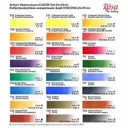 Набір акварельних фарб CLASSIC картонний пенал 24кол. х 10 мл туба Rosa Gallery - мініатюра 3