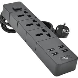 Мережевий фільтр ТВ-Т08 3 розетки + 4 USB 2 м перетин 3х0.75 мм 2500W Black