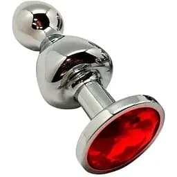 Металева анальна пробка Wooomy Lollypop Double Ball Metal Plug Red L діаметр 3.5 довжина 10.5 см