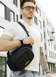Сумка через плече бананка Sambag Flex чорна тканева 30 × 17 × 10 см (85351065m) - мініатюра 3