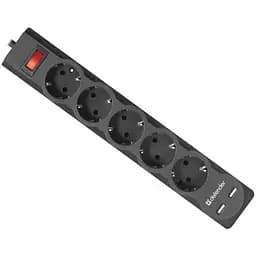 Сетевой фильтр питания Defender DFS 751, 1.8m, 5роз., 2xUSB (99751)