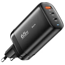 Зарядний пристрій Essager ES-CD23 Gan 65 W (3 порти 1 USB + 2 Type-C) адаптер блок чорний