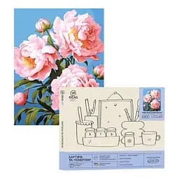Набір для розпису по номерах "Рожеві півонії на блакитному фоні" 40*50 см, IDEA2-GX47247, ТМ "99IDEAS"