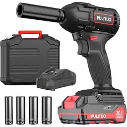 Бесщеточный аккумуляторный ударный гайковер PULITUO 20 В, 1/2-дюймовый патрон, 2800 об/мин, литий-ионный аккумулятор 2,0 Ач