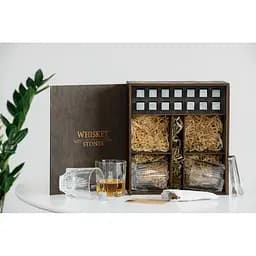 Подарунковий набір Whiskey Stones камені для віскі в дерев'яному пеналі №4 + 4 склянки Bormioli Rocco Selecta + щипці + мішечок - мініатюра 3