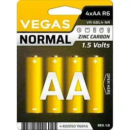 Первичный элемент питания Vegas Normal АА zinc-carbon 4 шт. (VR-6SH4-NR)