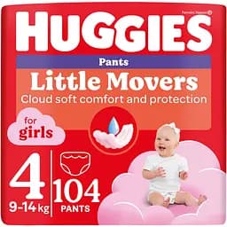 Уцінка. Набір підгузки-трусики для дівчаток Huggies Pants Little Movers 4 (9-14 кг) 104 шт. 