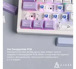 Клавиатура игровая механическая беспроводная Ajazz AK-650WP White-Purple RGB Flying Fish Switch Hot-Swap 2.4G/Bluetooth/USB - мініатюра 8