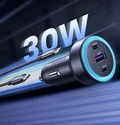 Автозарядка Ugreen 3xUSB 30W (2xUSB-C + USB-A) QC 4.0 Сіра (EC307) (45843) - мініатюра 2