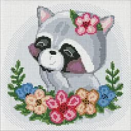 Алмазная мозаика Ideyka Цветочный енот без подрамника 30х30 см (AMC7729)