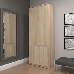 Шкаф для одежды Vays R-10 Дуб Сонома-Белые планки, с полками и штангой, без ручек, ЛДСП, 80×50×211 см - для спальни, гостиной, прихожей