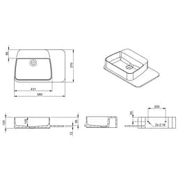 Раковина підвісний Volle Solid Surface з поличкою з каменю 58x37x12,5 см білий/soft touch 13-40-415, Білий - мініатюра 2