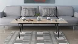 Стіл журнальний трансформер Dandi Small Ferrum-decor 45x120(160)x70 Чорний метал ДСП Дуб Сан-Марино 16 мм (FRD-106798)