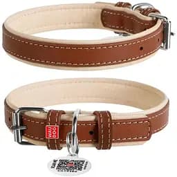 Ошейник для собак Waudog Soft кожаный с QR паспортом, L, Ш 35 мм, Дл 46-60 см