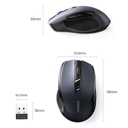 Мишка UGREEN 2.4GHz MU006 Ergonomic, бездротова, 4000dpi., 4кн.,Silence Design, Чорна - мініатюра 7