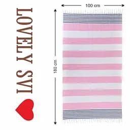 Рушник пештемаль Lovely Svi бавовняний, пляжний, хамам, spa - XХL 100x180 см Pink/Blue Stripes (7032025) - мініатюра 5