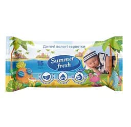Вологі серветки для дітей Summer Fresh Дитячі 15 шт. Серветки без спирту - мініатюра 1