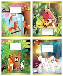 Зошити учнівські 12 аркушів коса лінія Тверда Веселі пригоди, 25 шт. в упаковці