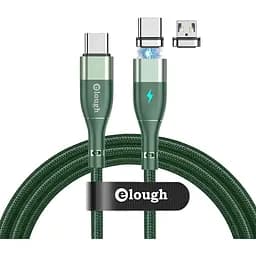 Кабель магнітний зі швидкою зарядкою Elough 13/7 Contact 3 A, Type C - Type C/Micro USB, 0.5 м, плаский конектор, зелений (13802)