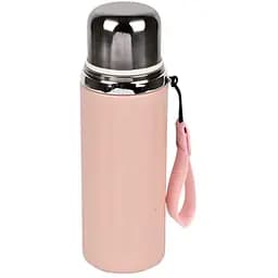 Термос із кнопковим дозатором та чашкою Stenson MT-5349-0.6 пластиковий з ручкою 600мл Пудровий